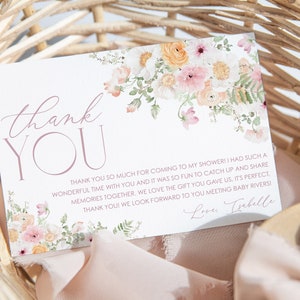 Tarjeta de agradecimiento floral, tarjeta de agradecimiento imprimible, bebé en flor baby shower gracias, tarjeta de agradecimiento floral plana, descarga instantánea, BBS94