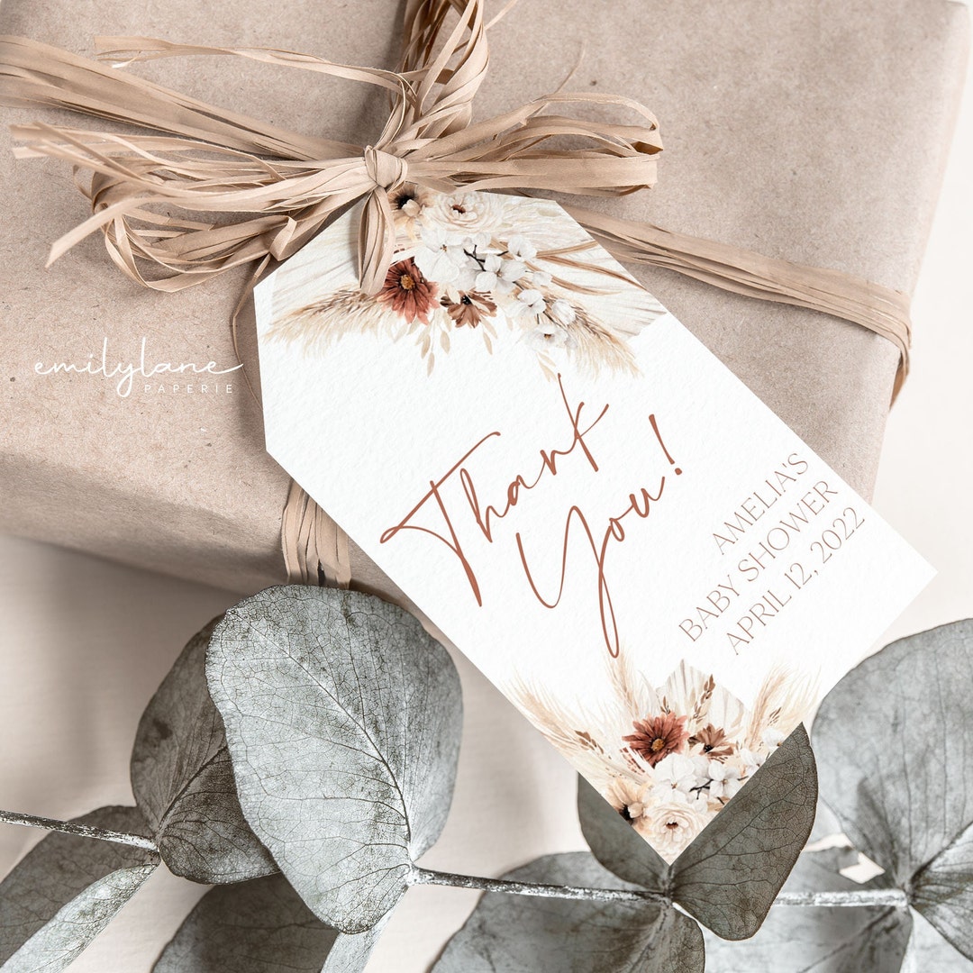 Boho Baby Shower Favor Tag, Pampas Grass Thank You Tag, Gender Neutral ...