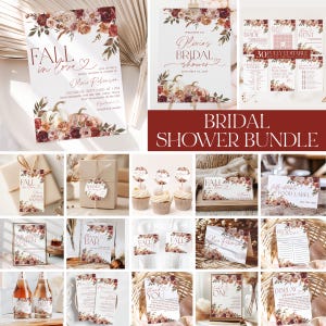 Fall in Love Bridal Shower Invitation Bundle, Pumpkin Floral Bridal Shower Bundle, Fall Floral Editable Games, Printable Floral Bundle, BS64