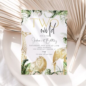 Safari Birthday Boy Invitation, Two Wild Invitation Printable, Safari Two Wild Party Invite, Boy Safari Invitation, Boy 2nd Birthday, BD01