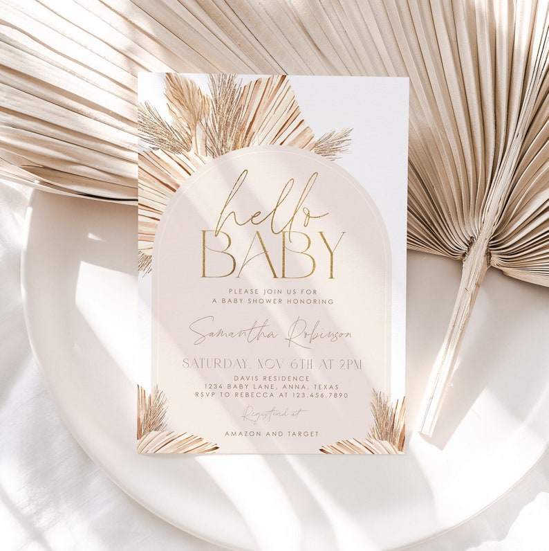 Boho Baby Shower Invitation, Boho Arch Baby Shower, Gender Neutral Baby Shower Invite, Beige Boho Invitation, Boho Invitation, Boho, BBS02 image 1