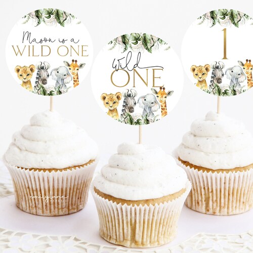Wild One Cupcake Toppers Jungle Safari Cupcake Topper 1st Etsy