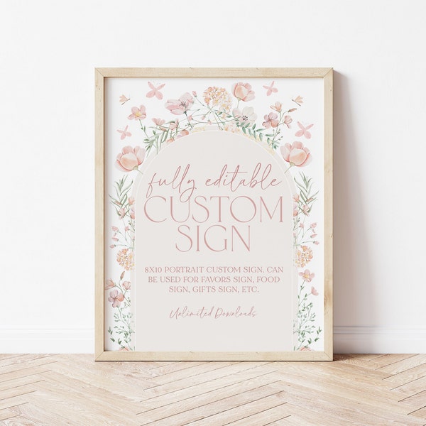 Floral Editable Custom Sign, Custom 8x10 Sign, Floral Arch Baby Shower Editable Sign 8x10, Custom Text Printable Sign, Baby in Bloom, BBS103