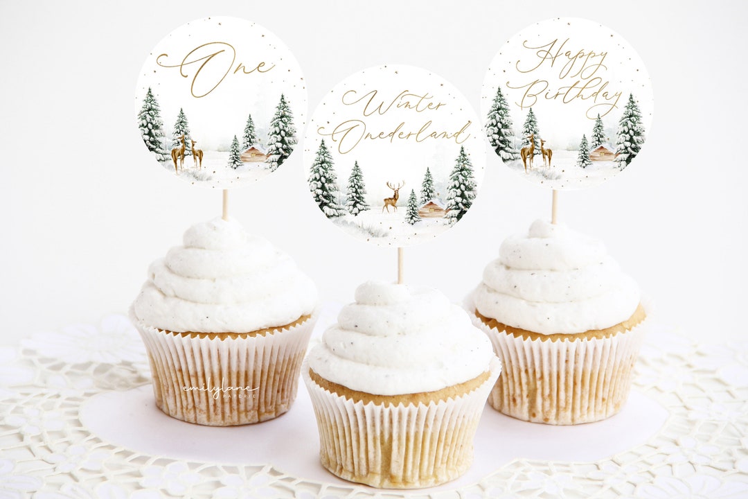 Winter Onederland Cupcake Toppers, Deer Woodland Cupcake Toppers ...
