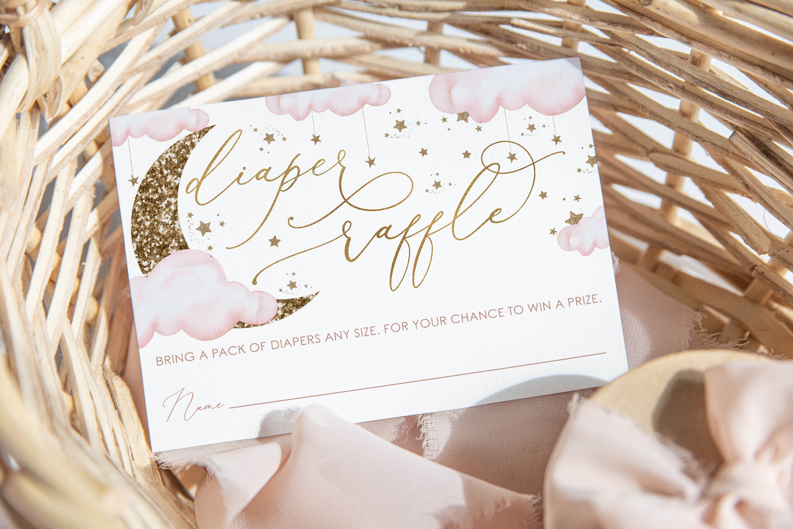 Moon Stars Diaper Raffle Card, Pink Over the Moon Diaper Raffle Card ...