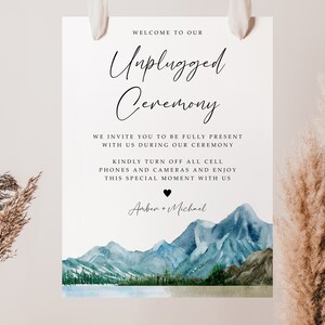 Mountain Unplugged Ceremony Sign Template, Mountain Wedding, Unplugged Wedding Sign, Editable, Portrait, INSTANT Download, Mia