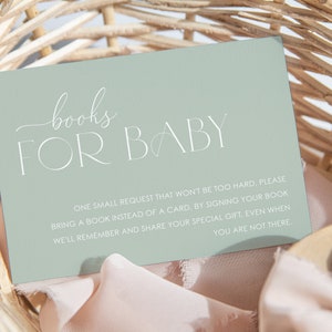 Libros verdes salvia para tarjeta de bebé, libros para tarjeta de bebé, libros para inserción de bebé, tarjetas de inserción de baby shower para niños, baby shower de género neutro, BBS16