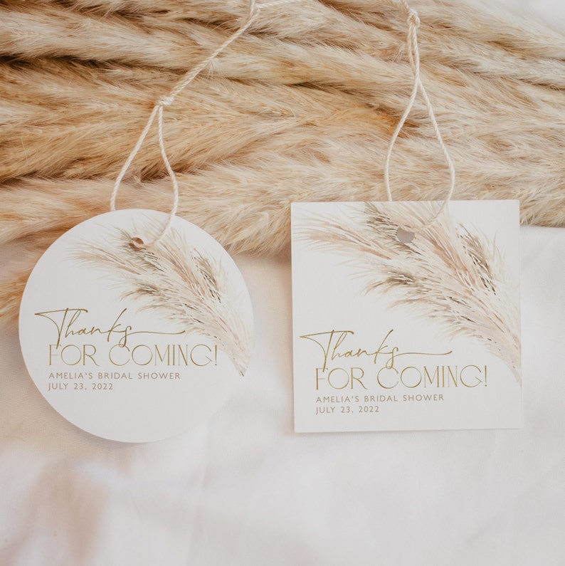 Boho Thank You Favor Tag, Pampas Grass Bridal Shower Thank You Favor ...