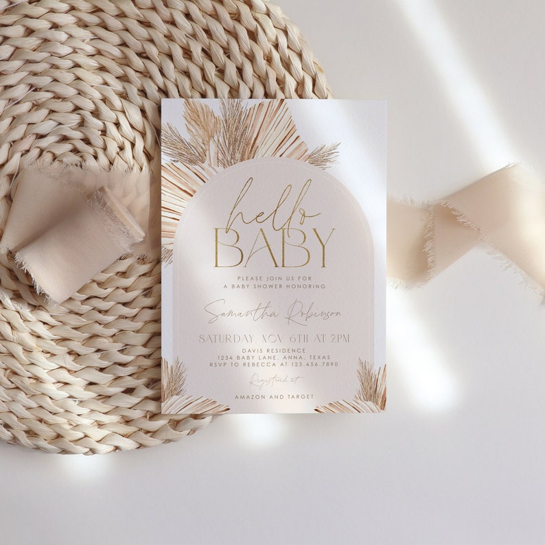 Boho Baby Shower Invitation, Boho Arch Baby Shower, Gender Neutral Baby Shower Invite, Beige Boho Invitation, Boho Invitation, Boho, BBS02 image 2