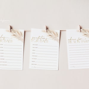 Consejos de Baby Shower Boho, Juego de Baby Shower Pampas Grass, Predicciones de Baby Shower, Deseos de Baby Shower, Tarjeta de Consejos, Juego de Baby Shower, BBS35