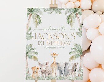 Wild One 1st Birthday Welcome Sign, Wild One Birthday Welcome Sign, 1st Birthday Sign, Safari Birthday, Jungle Animal Welcome Sign, BD107