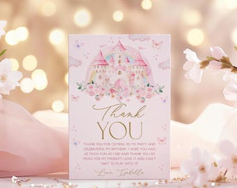 Prinzessin Danke, Karte, Prinzessin Schloss, Dankkarte, Printable Dankekarte, Prinzessin Dankeschön, Mädchen Geburtstag, BD135