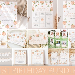 Sweet as a Peach Birthday Invitation Bundle, Peach Birthday Invitation, Girl 1st Birthday, First Birthday Decorations, Birthday Bundle, BD16