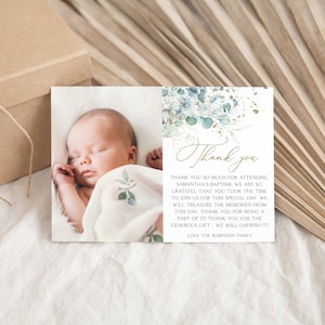 Greenery Thank You Card Template, Printable Thank You Card, Instant Download Thank You Cards, Christening Thank You, Baptism Thank You, BT1