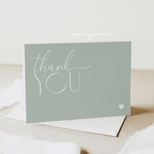 Modèle de carte de remerciement vert sauge, carte de remerciement bohème imprimable, merci pour baby shower moderne, remerciement minimal, téléchargement immédiat, BBS16