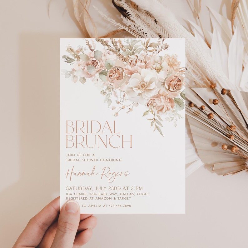 Faire-part pour le brunch de la mariée floral, invitation florale neutre pour la douche nuptiale, brunch de la mariée floral, modèle modifiable pour la douche nuptiale, floral, BS59 image 3