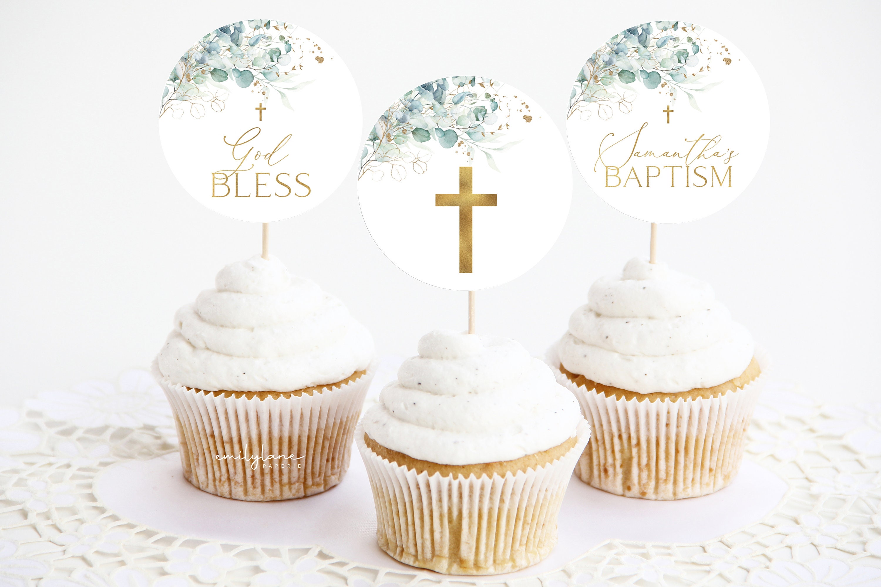 Christening Cupcake Toppers