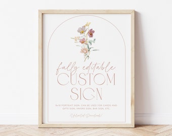 Wildflower Editable Custom Sign, Custom 8x10 Sign, Bridal Shower Editable Sign 8x10, Custom Text Sign, Printable Signs Bridal Shower, BS21