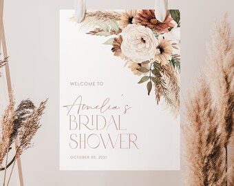 Boho Floral Bridal Shower Welcome Sign, Printable Boho Welcome Sign, Editable Welcome Sign Bridal Shower, Boho Pampas Bridal Shower, BS05