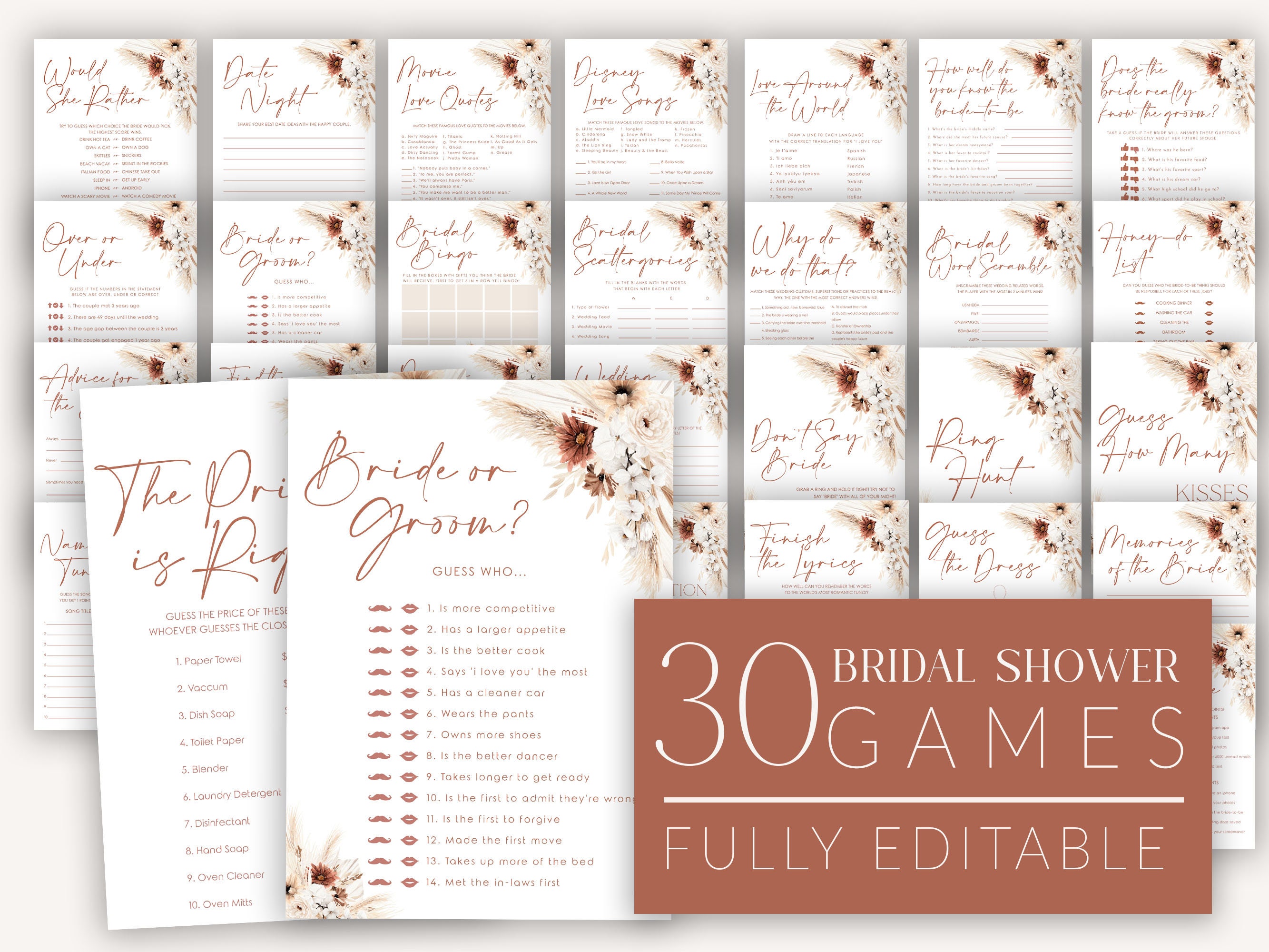 Boho Bridal Shower Games, Boho Floral Bridal Shower Editable Games, Boho Printable Games, Bohemian Games Pack, Bohemian Bridal Games, BS16