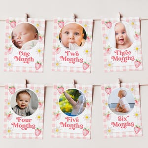 Strawberry 12 Month Photo Banner, 1st Birthday Milestone Photo, Baby&#39;s First Year Monthly Photo Banner, Berry 1st Birthday Decoration, BD123