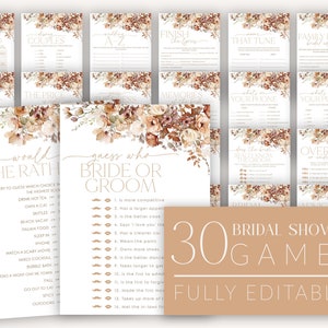 Fall Floral Bridal Shower Games, Autumn Bridal Shower Editable Games, Fall Printable Games, Fall Autumn Games Pack, Fall Bridal Shower, BS38