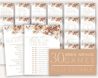 Fall Floral Bridal Shower Games, Autumn Bridal Shower Editable Games, Fall Printable Games, Fall Autumn Games Pack, Fall Bridal Shower, BS38