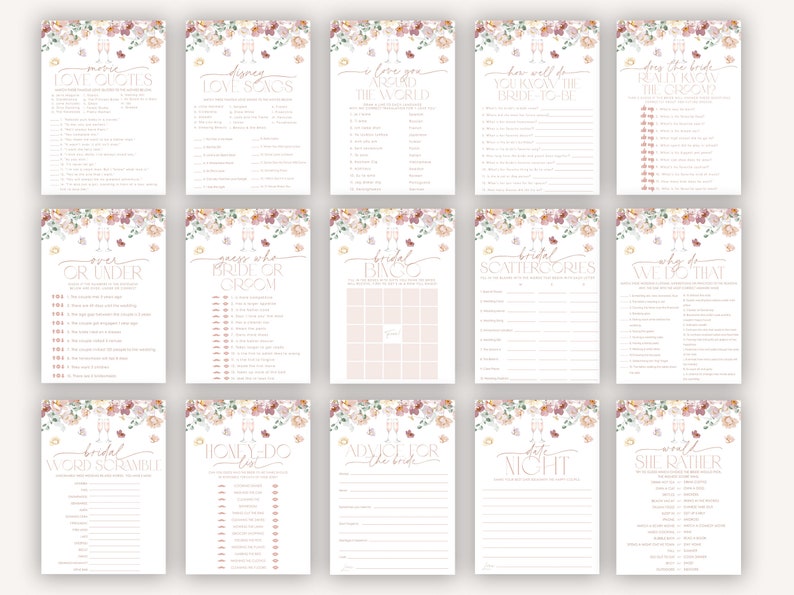 Petals and Prosecco Bridal Shower Games, Pink Floral Bridal Shower Editable Games, Printable Games, Pink Spring Floral Bridal Games, BS28 image 2
