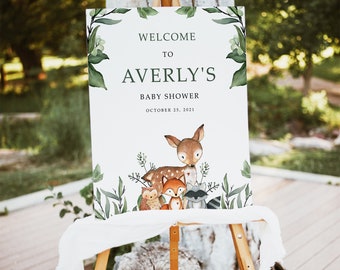 Woodland Baby Shower Welcome Sign, Welcome sign, baby shower sign, Woodland Animals Baby Shower, Greenery baby shower, Printable sign, Wood