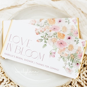 Love in Bloom Chocolate Bar Wrapper, Floral Candy Bar Wrapper Template, Spring Bridal Shower Candy Bar Wrapper, Bridal Shower Favors, BS31