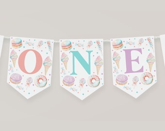 Sweet One High Chair Banner Printable, Candy 1st Birthday Banner For High Chair, Birthday Decor, Girl 1st Birthday High Chair Pastel, BD87