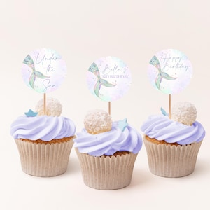 Mermaid Birthday Cupcake Toppers, Mermaid Tail Birthday Cupcake Toppers, Under the Sea Birthday Cupcake Toppers, Mermaid Party Decor, BD64