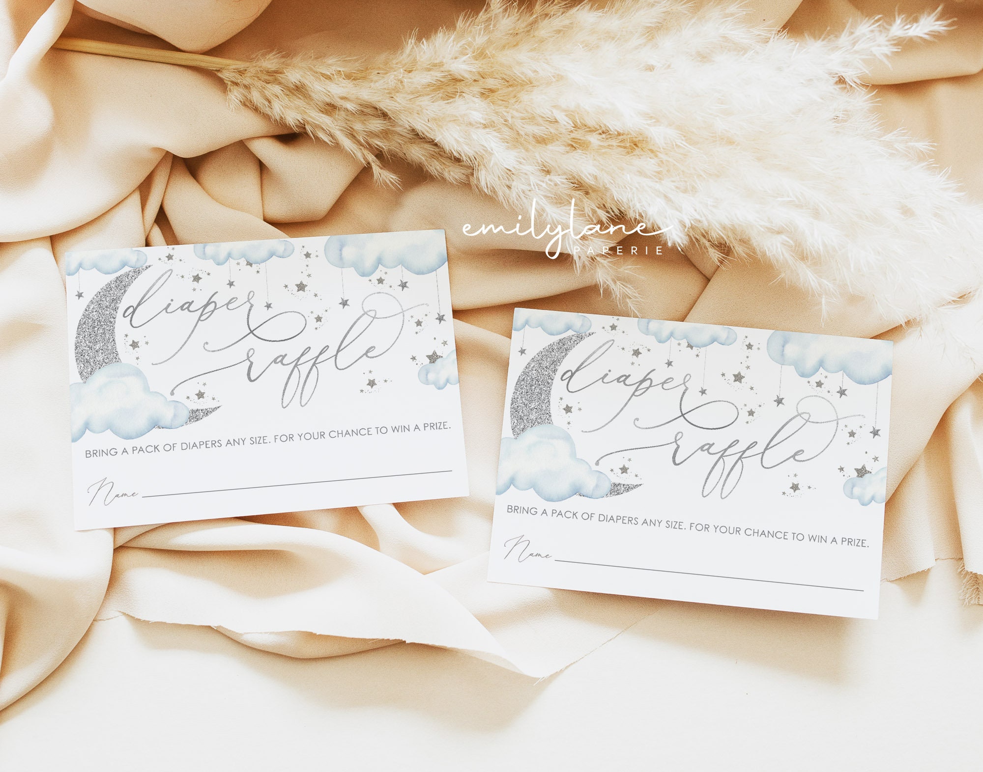 Moon Stars Diaper Raffle Card, Blue Over the Moon Diaper Raffle Card ...