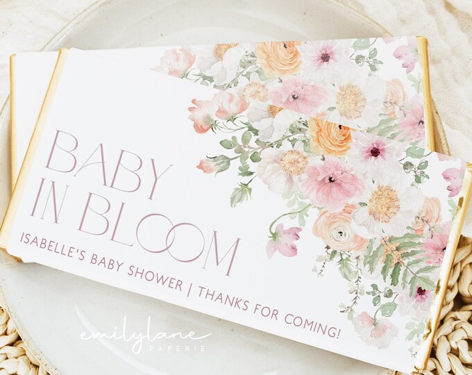Chocolate Bar Wrapper, Floral Candy Bar Wrapper Template, Baby Shower ...