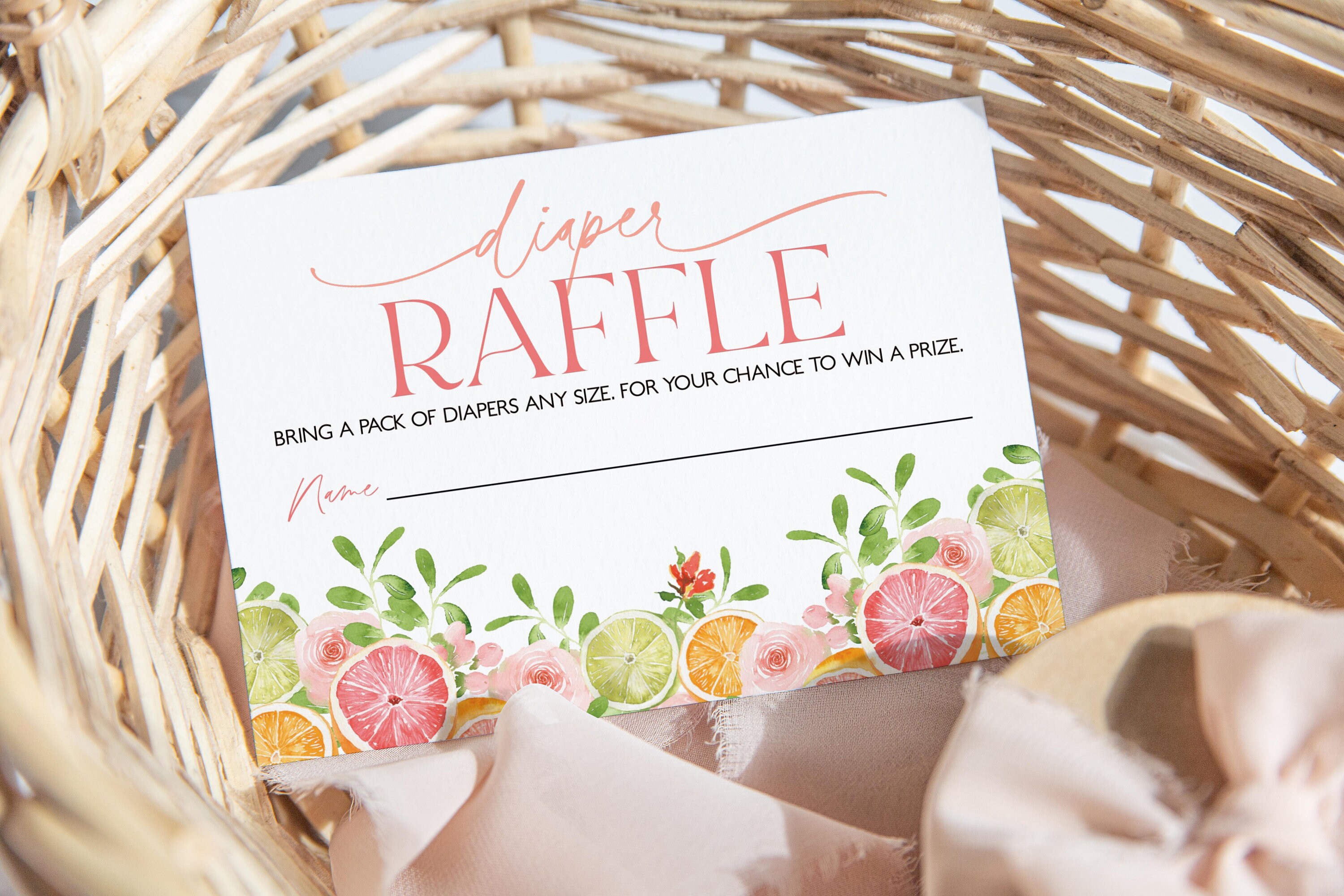 Citrus Diaper Raffle Card Printable, Diaper Raffle Card, Citrus Diaper ...