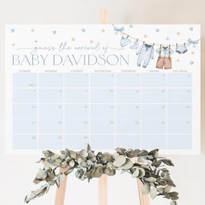 Baby Shower Due Date Calendar, Boy Baby Birth Date Sign, Blue Baby Arrival Sign, Blue Baby Clothesline, Baby Clothes Baby Shower, BBS119