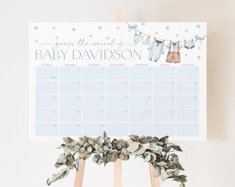 Baby Shower Due Date Calendar, Boy Baby Birth Date Sign, Blue Baby Arrival Sign, Blue Baby Clothesline, Baby Clothes Baby Shower, BBS119