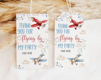 Airplane Birthday Favor Tag, Time Flies 1st Birthday Thank You Tag, Thanks for Flying By Birthday Favor Tag, Editable Favor Tag, BD93