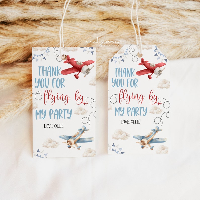Flying Tag Text Airplane Birthday Favor Tag, Time Flies 1st Birthday Thank You Tag ...