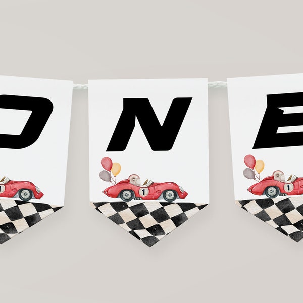 Red Race Car High Chair Banner Printable, 1st Birthday Banner For High Chair, Fast One 1st Birthday Decor, Birthday High Chair Banner, BD39