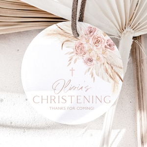 Boho Christening Favor Tags, Editable Tags, Baptism Favor Tags, Boho Pink Favor Tags, Thank You Tag, Baptism Gift Tags, Thank You Tags, BT6