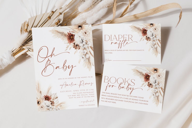 Boho Floral Baby Shower Invitation Set Boho Baby Shower Baby Etsy