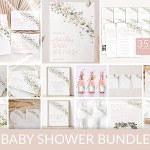 Baby Shower Invitation Girl Bundle, Wildflower Baby Shower Invitation, Editable Games, Wildflower Baby Shower Decor, Girl Baby Shower, BBS26