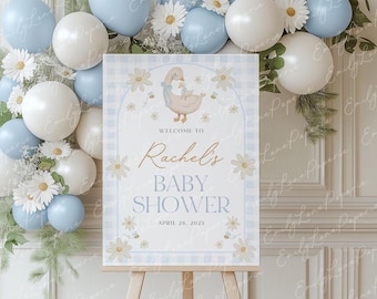 Silly Goose Welcome Sign, Blue Goose Baby Shower Welcome Sign Printable, Baby Boy Welcome Shower Sign Template, Goose Baby Shower, BBS132