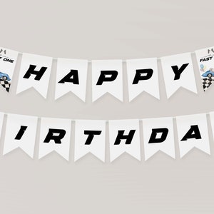 Fast One Happy Birthday Banner, Blue Race Car Happy 1st Birthday Banner Printable, Boy Birthday Decor, Fast One Birthday, Red Race Car, BD44