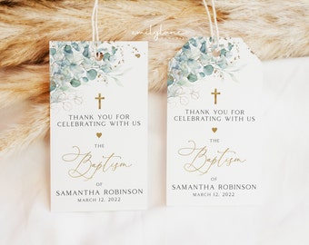 Greenery Baptism Favor Tags: Editable Thank You Tag (Digital Download)