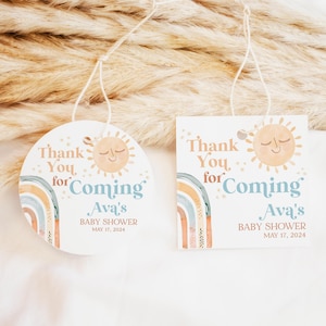 Hier kommt der Sohn Danke Favor Tag, Jungen Babyparty Danke Favor Tag, Babyparty Danke, Sun Baby Shower, bearbeitbarer Anhänger, BBS98