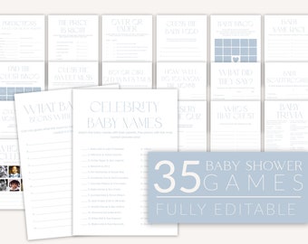 Blue Baby Shower Games, Minimal Baby Shower Editable Games, Printable Games, Boho Games Pack, Blue Boho, Boy Baby Shower Games, BBS18