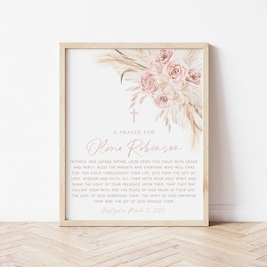 Pink Boho Baptism Prayer Sign, Boho Baptism Prayer Sign, Christening Prayer Sign, 8X10 Printable Baptism Signs, Pink Baptism Signs, BT6