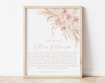 Pink Boho Baptism Prayer Sign, Boho Baptism Prayer Sign, Christening Prayer Sign, 8X10 Printable Baptism Signs, Pink Baptism Signs, BT6
